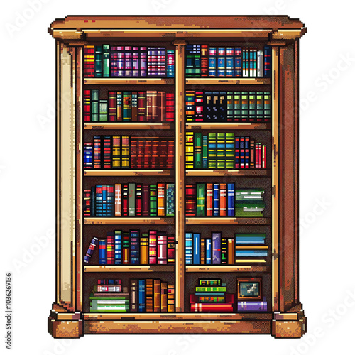 Obraz na płótnie Pixel Art Bookcase with Colorful Books w salonie