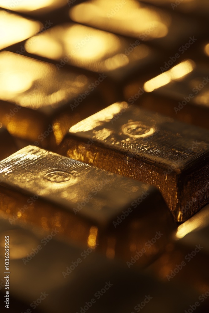 Golden Bars Reflecting Light in a Luxurious Display Golden Bars Reflecting Light in a Luxurious Display