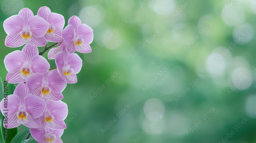 Vibrant striped orchids in purple and yellow bring a splash of color, set against a beautifully soft background. Vibrant striped orchids in purple and yellow bring a splash of color, set against a beautifully soft background.