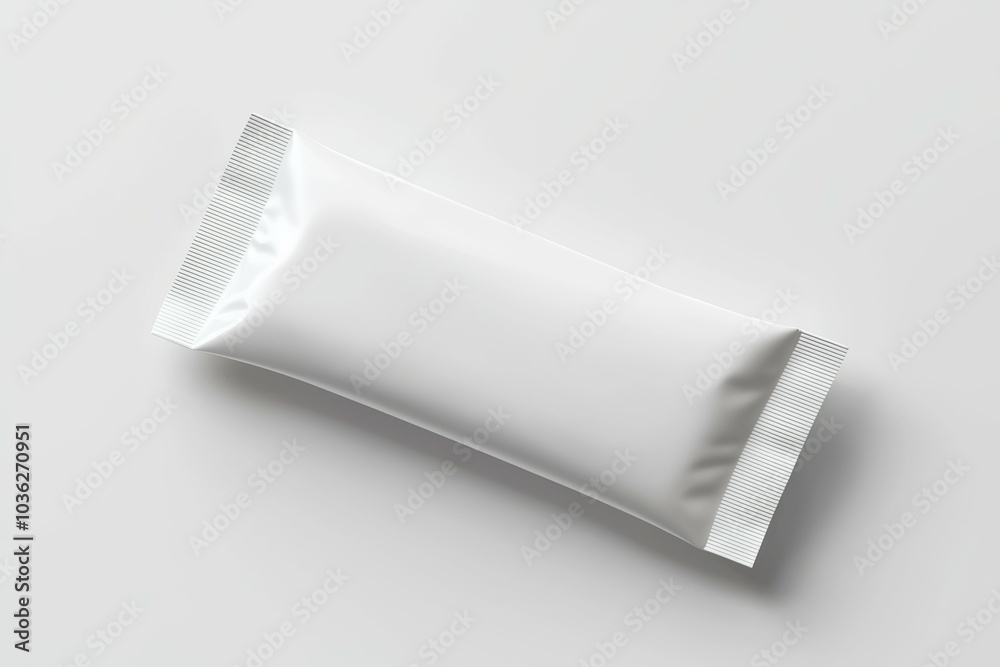 A white plastic wrapper with a white label A white plastic wrapper with a white label