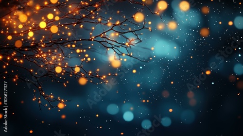 Enchanting winter nights illuminated by soft lights twinkling through the branches, creating a cozy festive charm. photo