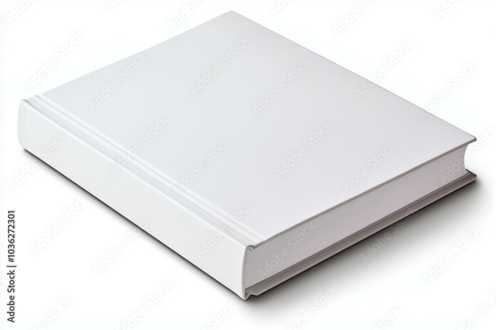 A white book with a black spine sits on a white background A white book with a black spine sits on a white background