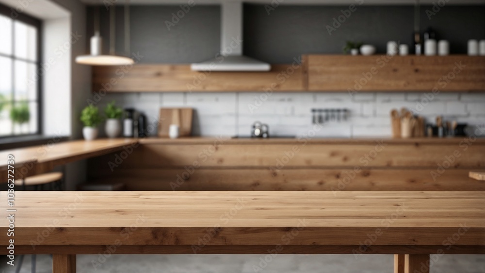 empty wooden dining table for food presentation in a kitchen minimalist interior design empty wooden dining table for food presentation in a kitchen minimalist interior design