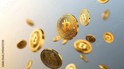 Golden Bitcoin Coins Falling photo