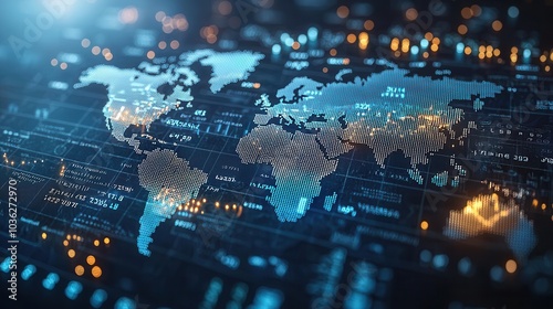 Digital World Map with Data Visualization Elements