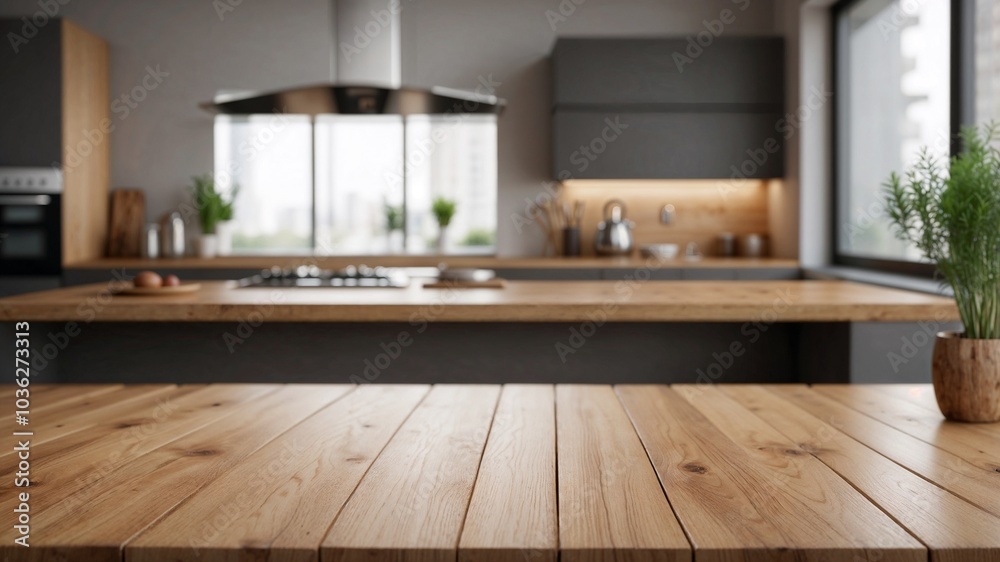 wide empty wooden dining table for food presentation in a kitchen minimalist interior design wide empty wooden dining table for food presentation in a kitchen minimalist interior design