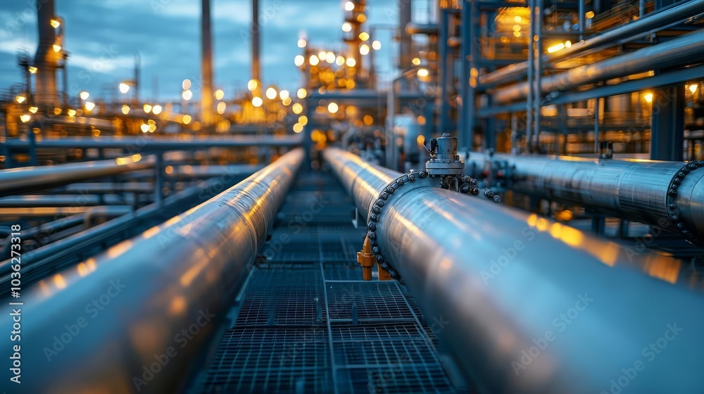 Fuel Processing Technology Pipelines at a gas refinery, close-up, smooth industrial lines and details Fuel Processing Technology Pipelines at a gas refinery, close-up, smooth industrial lines and details