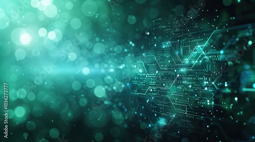 Abstract Digital Technology Background with Green Light