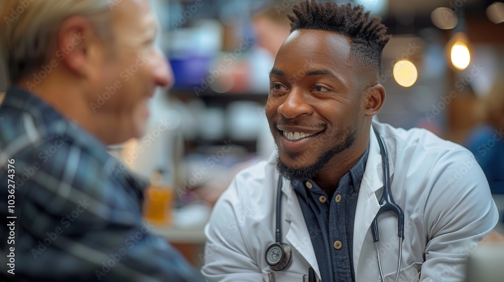 Fototapeta premium Caring Doctor Consults with Happy Patient in Clinic