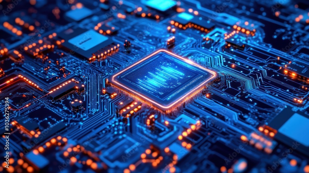 Fototapeta premium Close-up of a glowing computer chip