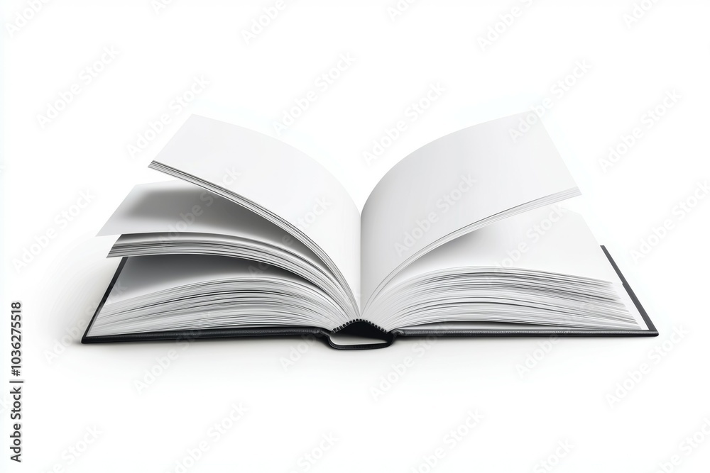 A book is open to a page with a white background A book is open to a page with a white background