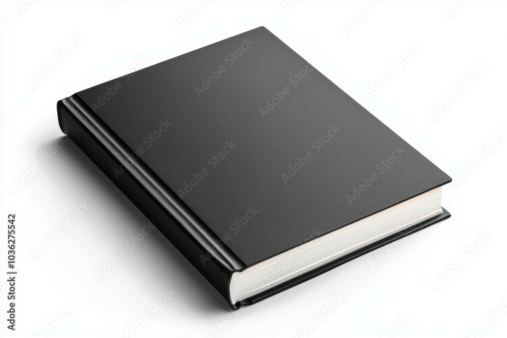 A plain black hardcover book resting on a white surface with minimalistic design and no visible text A plain black hardcover book resting on a white surface with minimalistic design and no visible text