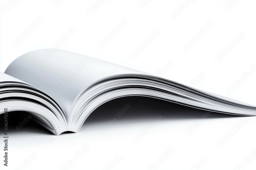 A blank notebook lies open on a clean white surface, inviting creativity and new ideas at any time A blank notebook lies open on a clean white surface, inviting creativity and new ideas at any time