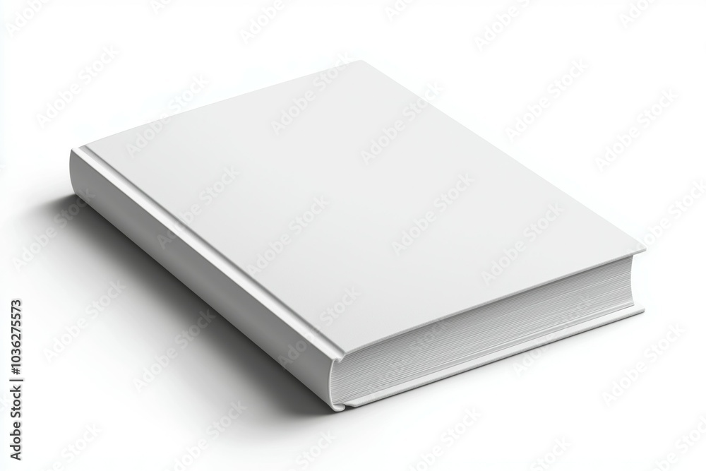 A blank hardcover book resting on a white surface, ready for creative writing or artistic projects A blank hardcover book resting on a white surface, ready for creative writing or artistic projects