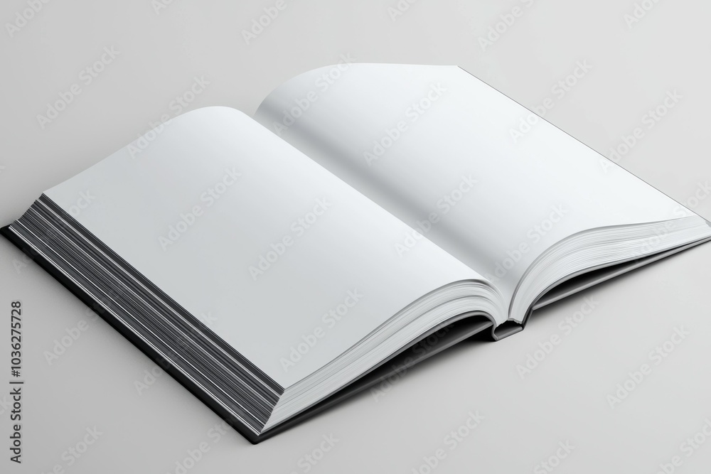 Blank open book resting on a plain surface, inviting creativity and ideas for written expression Blank open book resting on a plain surface, inviting creativity and ideas for written expression