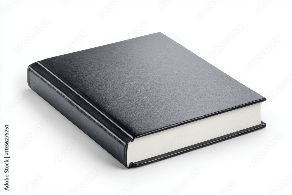 A closed black hardcover book resting on a white surface, highlighting its elegant design and craft A closed black hardcover book resting on a white surface, highlighting its elegant design and craft