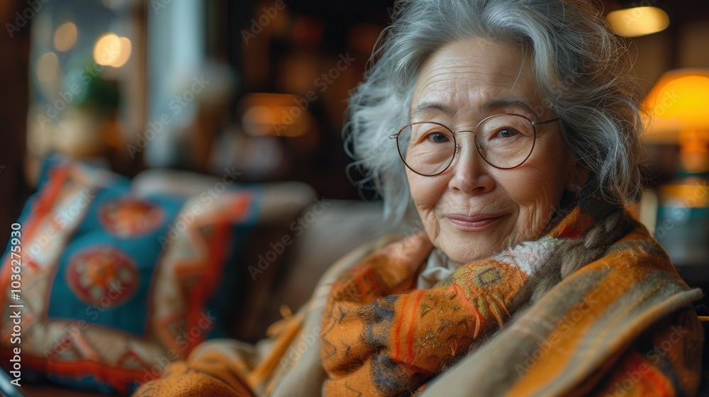 Portrait of Elderly Woman with Warm Smile in Cozy Setting Portrait of Elderly Woman with Warm Smile in Cozy Setting