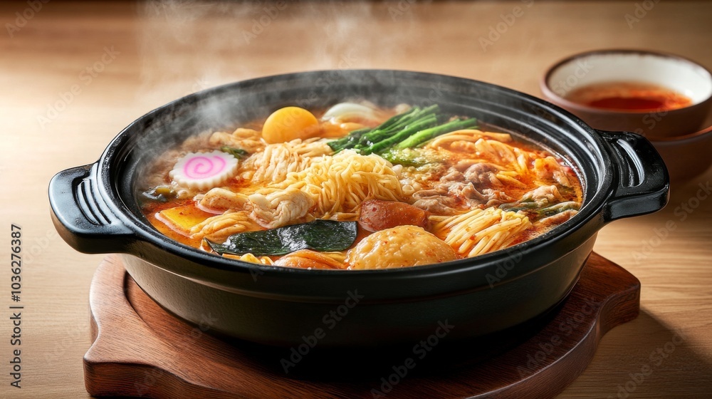 Delicious Hot Pot with Fresh Ingredients and Steam Delicious Hot Pot with Fresh Ingredients and Steam