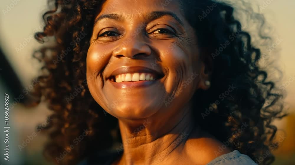 Middle-aged Brazilian woman with curly hair and a warm smile. Video Middle-aged Brazilian woman with curly hair and a warm smile. Video
