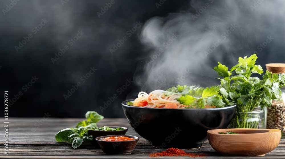 Fresh and Aromatic Bowl of Steaming Noodle Soup Fresh and Aromatic Bowl of Steaming Noodle Soup