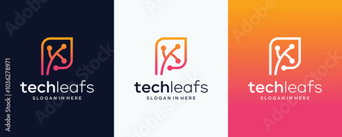 Leaf tech vector logo design collection, technology leaves