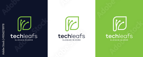 Leaf tech vector logo design collection, technology leaves