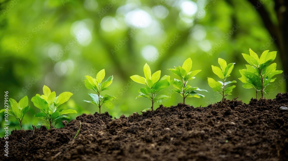 Fresh Green Plants Growing in Soil Under Natural Light Fresh Green Plants Growing in Soil Under Natural Light