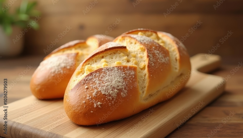 Freshly baked bread ready to be savored Freshly baked bread ready to be savored