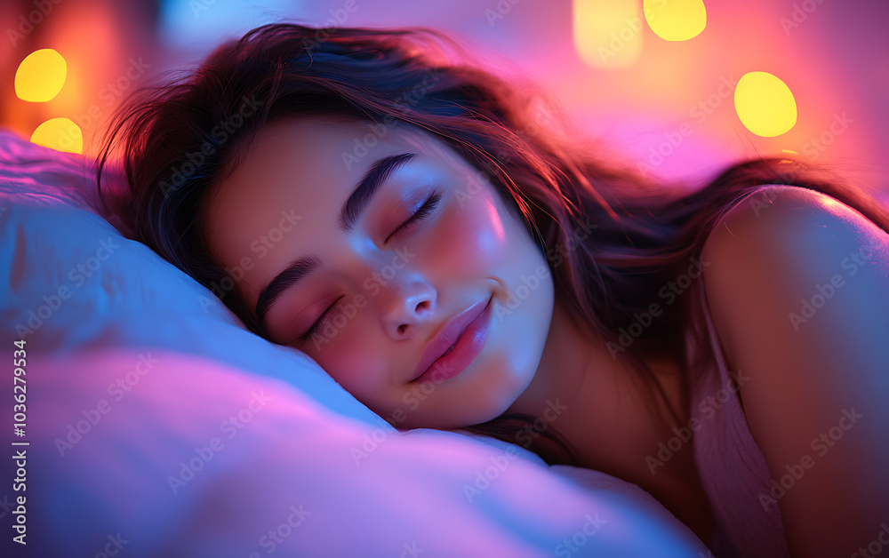 Peaceful Sleep: Smiling Young Woman in Bed Peaceful Sleep: Smiling Young Woman in Bed