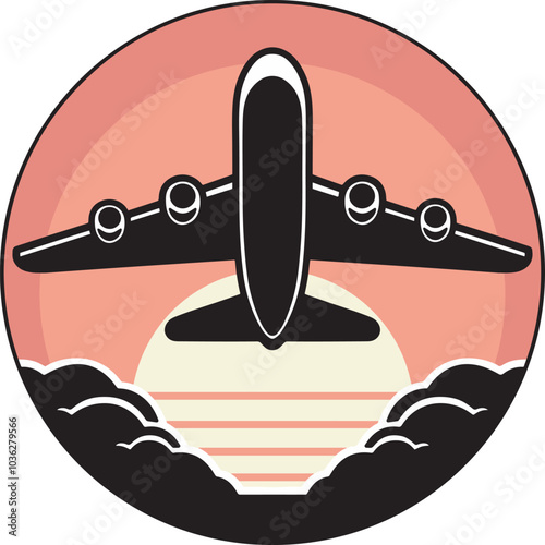 Airplane flying above the twilight sky design