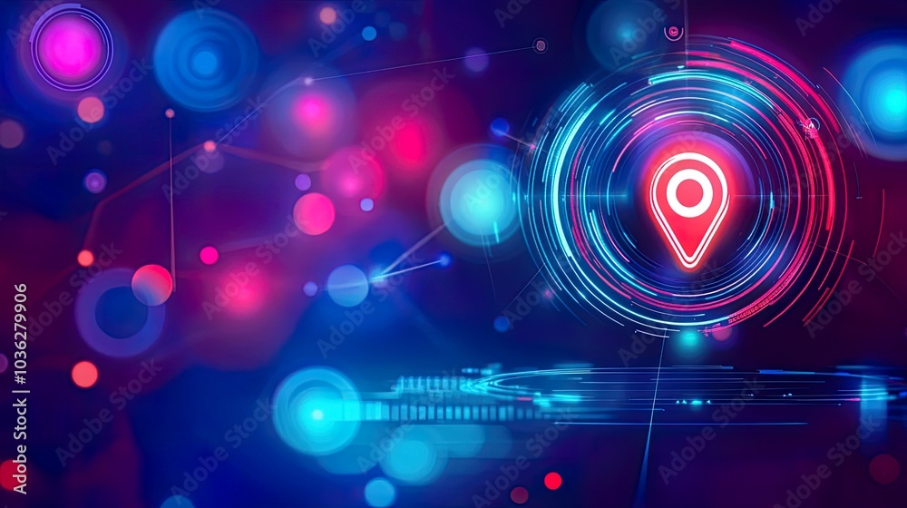 Digital map pin in a vibrant, abstract background. Digital map pin in a vibrant, abstract background.
