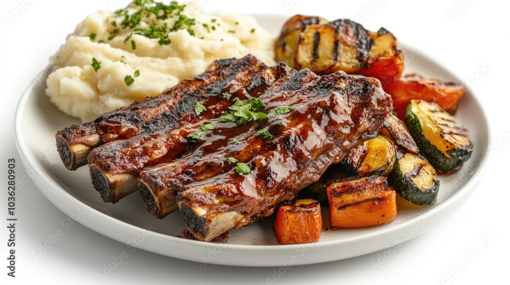 Grilled Ribs with Vegetables and Mashed Potatoes Grilled Ribs with Vegetables and Mashed Potatoes