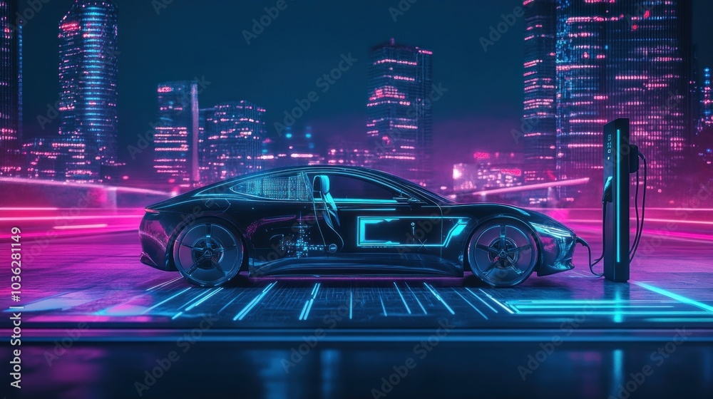 Electric Car Charging in Futuristic City Electric Car Charging in Futuristic City