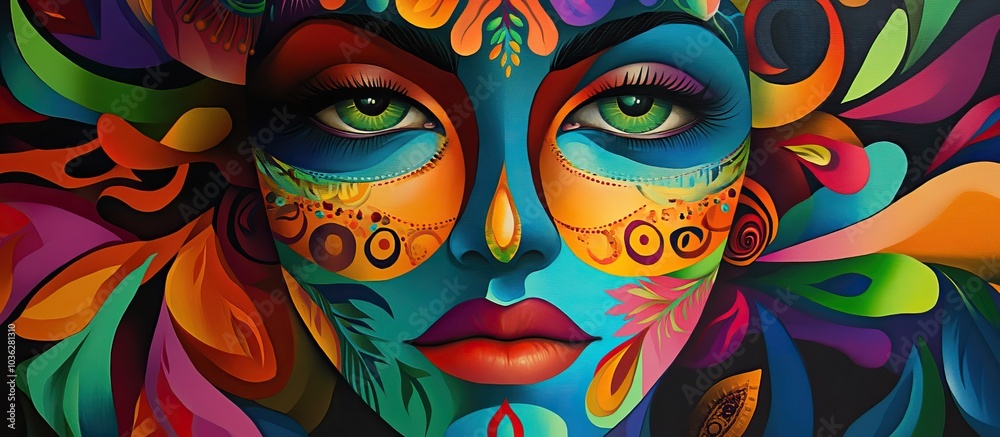 Fototapeta Vibrant Abstract Portrait with Floral Motifs