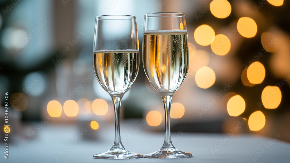 Celebrating New Year's Eve with champagne toasts and warm holiday lights in a cozy setting Celebrating New Year's Eve with champagne toasts and warm holiday lights in a cozy setting