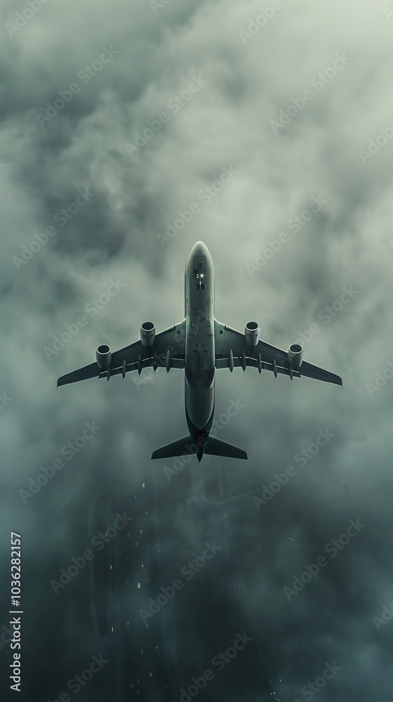 Airplane Taking Off Through Dramatic Clouds Airplane Taking Off Through Dramatic Clouds