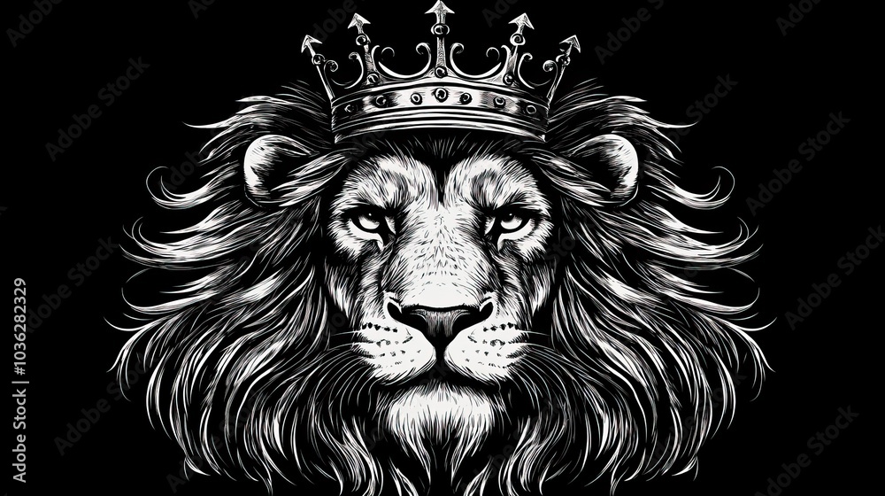 Obraz premium Majestic Lion Portrait with Crown