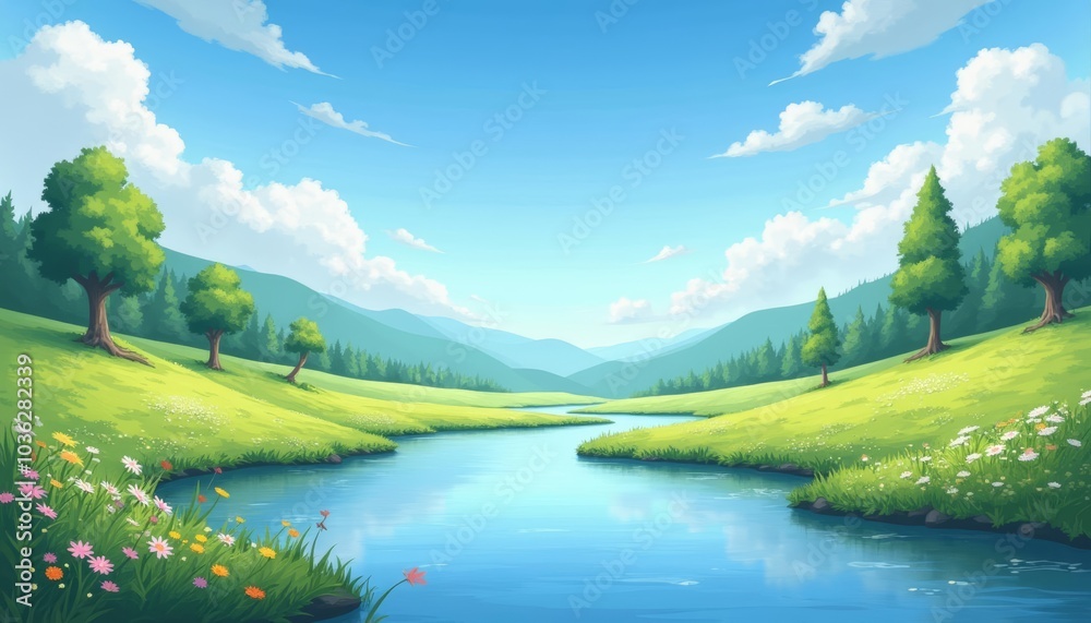 Tranquil River Valley A serene landscape for your project Tranquil River Valley A serene landscape for your project