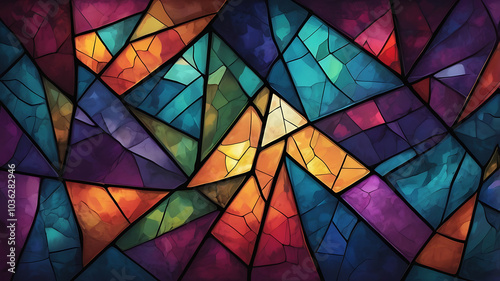 Stained Glass-Inspired Abstract Background with Geometric Patterns