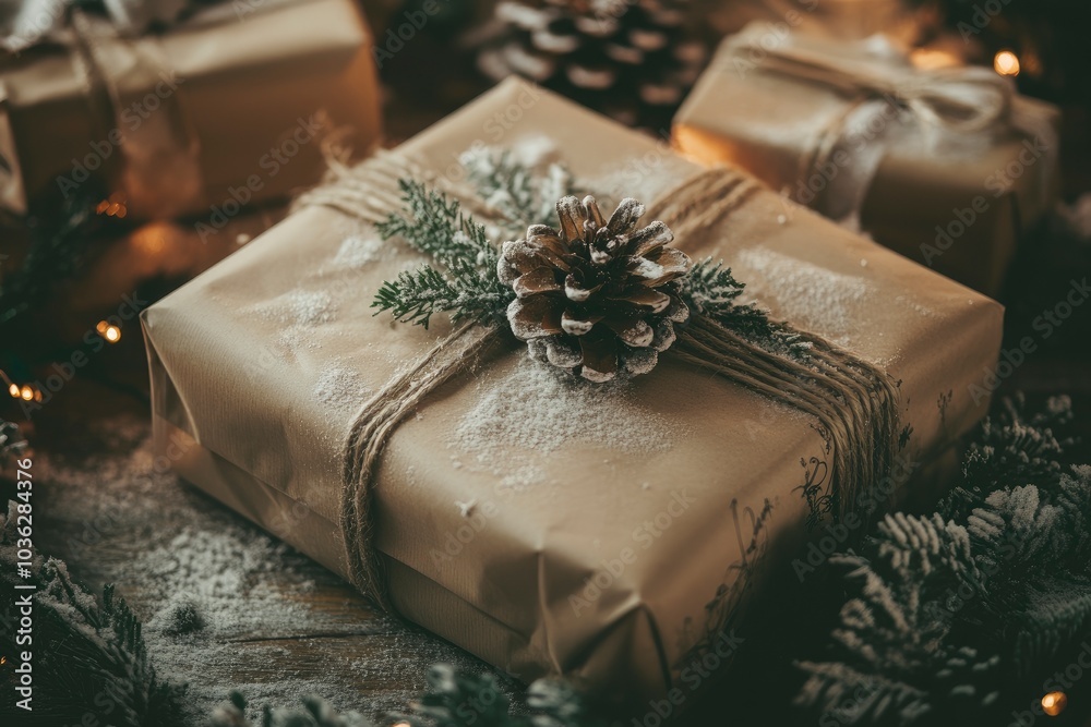 Merry Christmas theme ! Christmas presents on rustic wooden table , ai Merry Christmas theme ! Christmas presents on rustic wooden table , ai