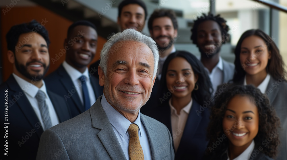 A group of business people smiling and standing together, with diversity in age and gender. A group of business people smiling and standing together, with diversity in age and gender.