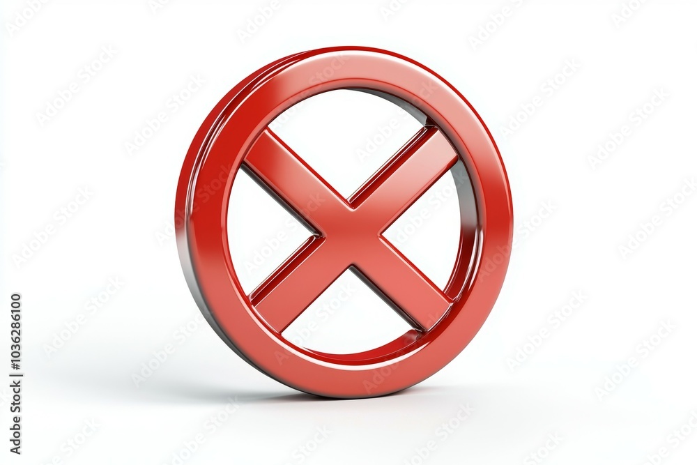 A large red cross symbol displayed on a clean white background, representing error or prohibition in a modern design A large red cross symbol displayed on a clean white background, representing error or prohibition in a modern design