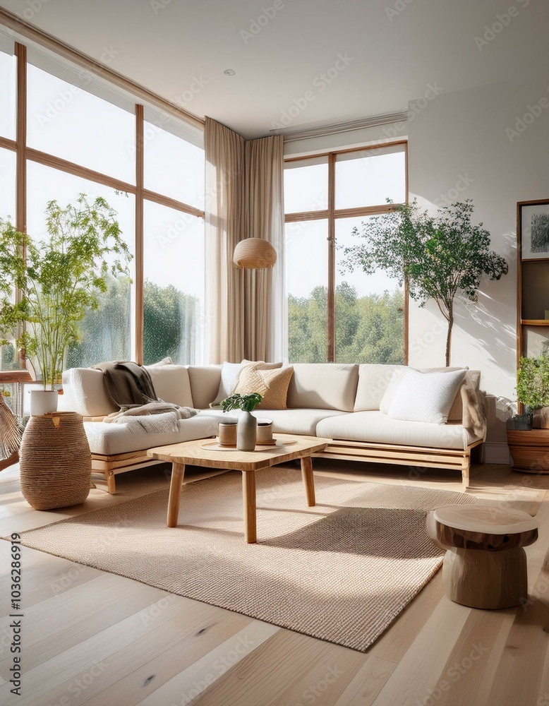 Minimalist living room with a large sectional sofa