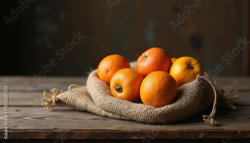  Fresh citrus bounty in rustic woven bag photo