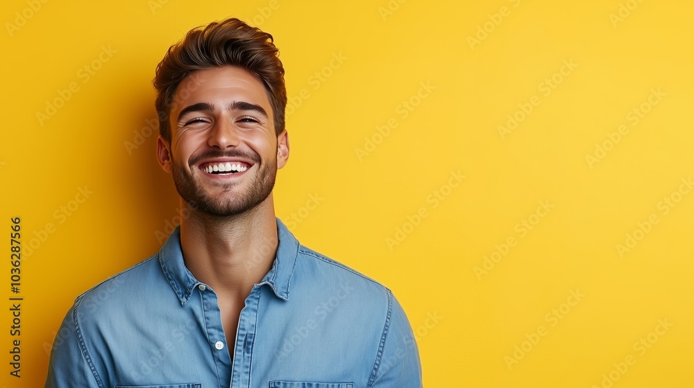 Fototapeta premium Portrait of a happy handsome man in a shirt with laughing