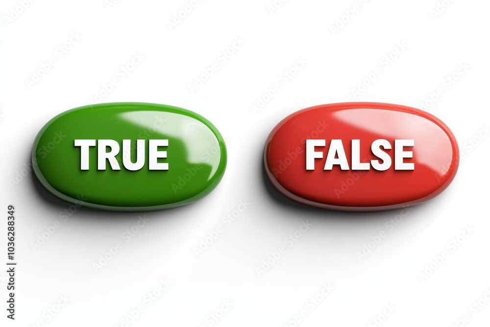 Bright green and red buttons labeled true and false, ideal for quizzes and decision-making tools Bright green and red buttons labeled true and false, ideal for quizzes and decision-making tools
