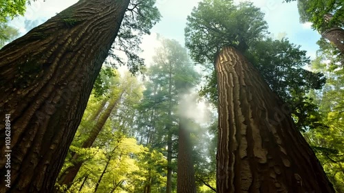 Forest of tall redwood trees. Video