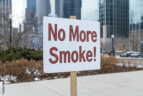 Community protest against pollution with a clear message urging for cleaner air in a city park during winter photo