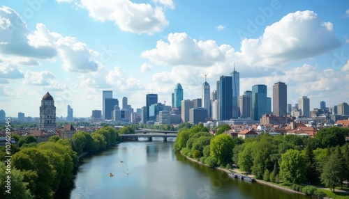  Vibrant Cityscape with River and Skyline