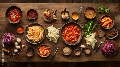 Colorful Array of Fresh Ingredients on Wooden Table